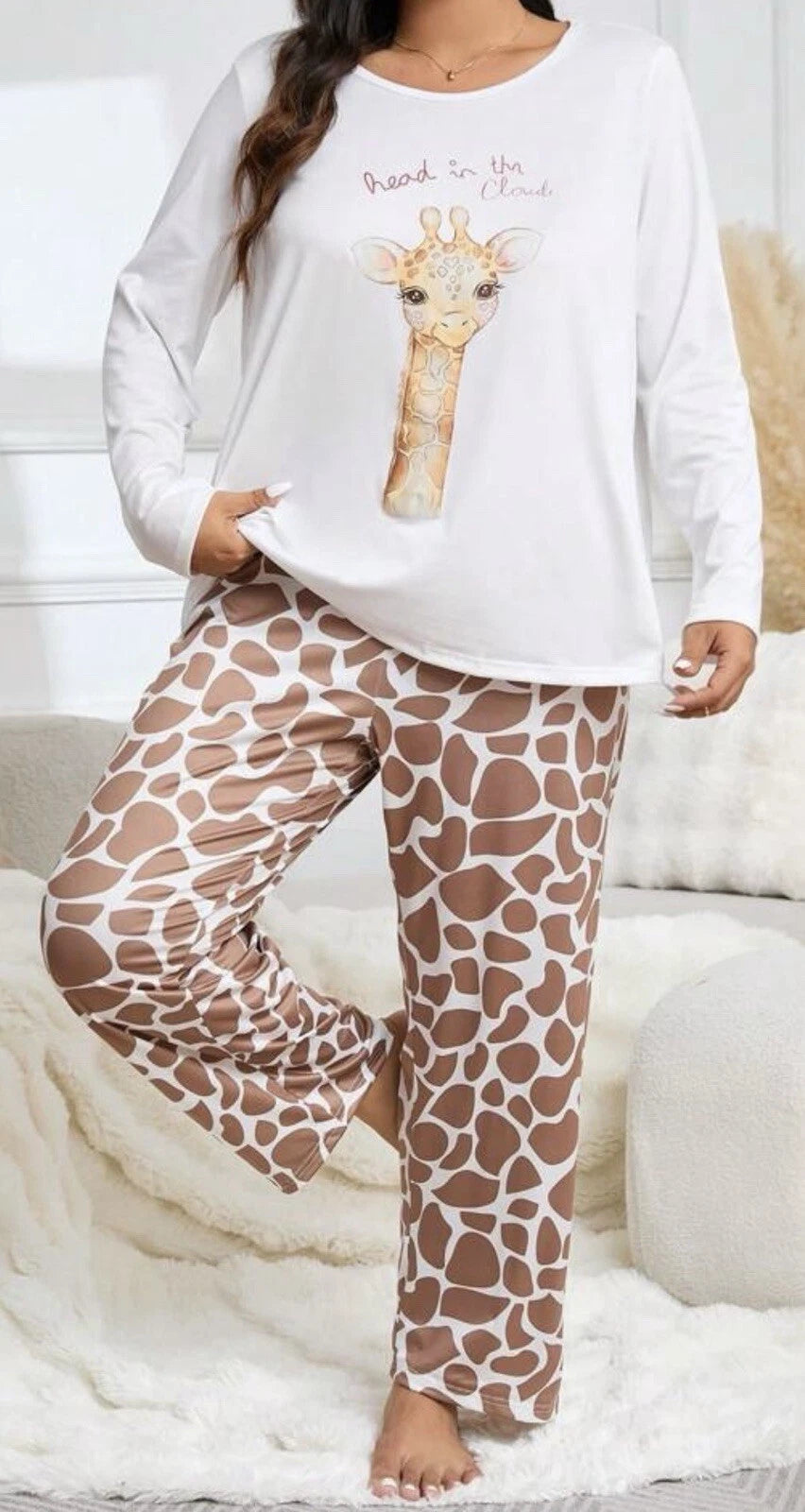 Giraffe Womens Ladies Pyjamas PJs Gift Novelty Long Leg Pjs Size 20 Uk