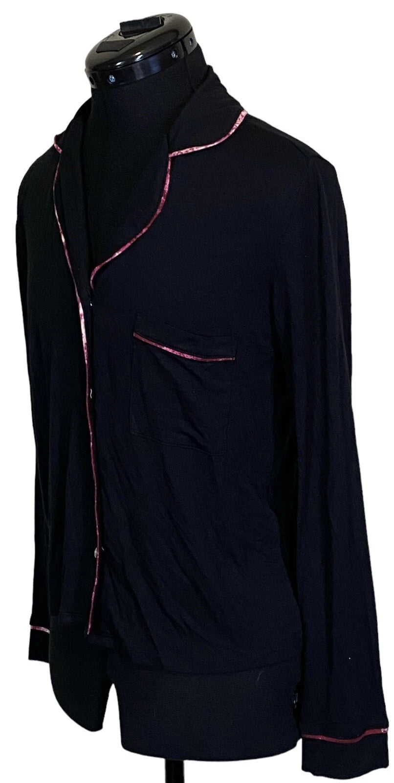 NWT JENNI Women's Notch-Collar Pajama Set Deep Black Size S