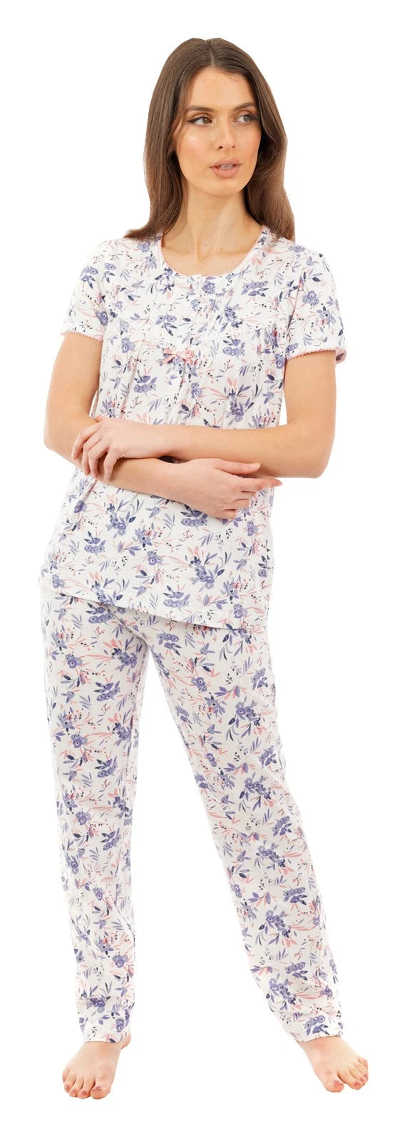 i-Smalls Ladies Floral Print Short Sleeves Cotton Pyjama Set (Blue) 8-10