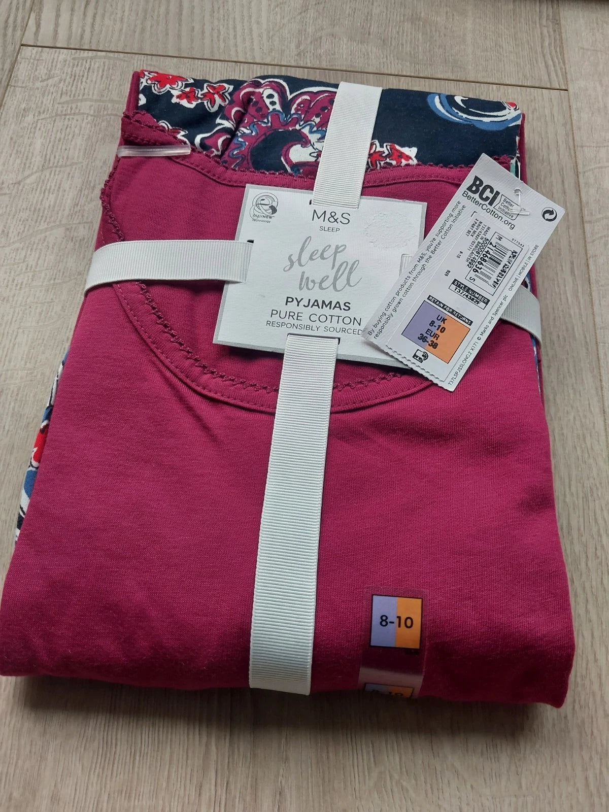 M&S Ladies Pyjama Set Size 8-10  Purple Short Sleeve Long Leg New