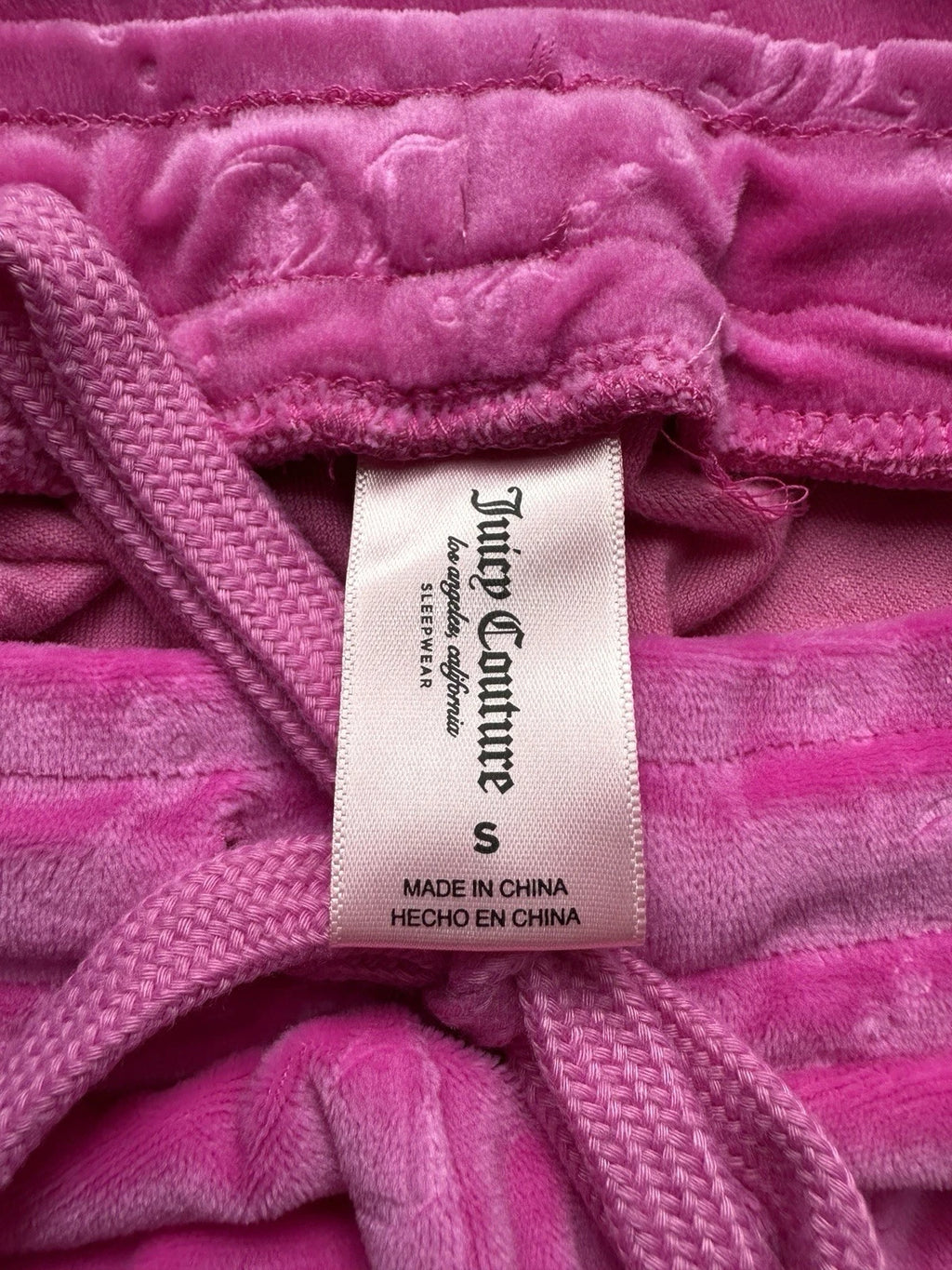 Y2K Juicy Couture Sm Velvet Soft Hot Pink Sleepwear PJs Set Bling Embossed Logo