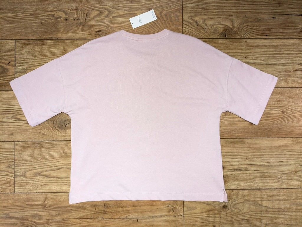 M&S Cotton Pink Sweatshirt Jersey Shortie Pyjama Set Pyjamas PJs Large 16 - 18