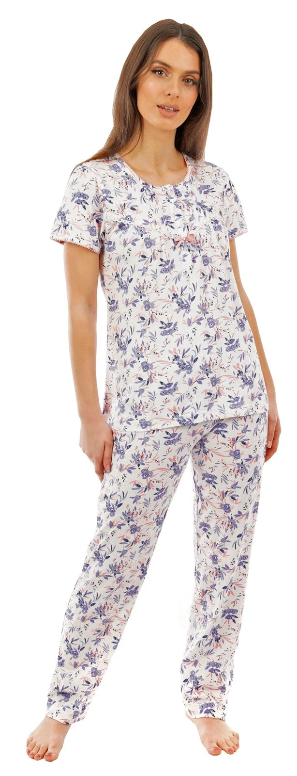 i-Smalls Ladies Floral Print Short Sleeves Cotton Pyjama Set (Blue) 8-10
