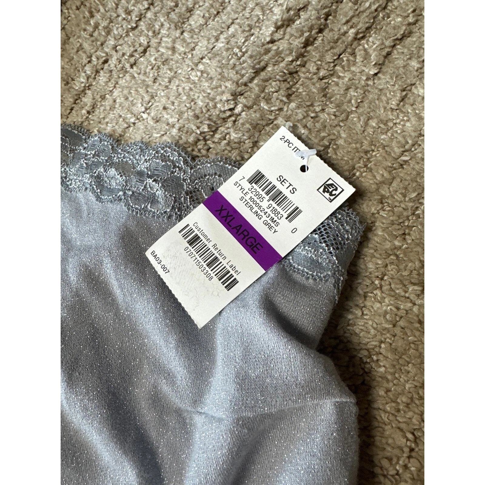 INC International Concepts Intimates Lace Trim Sparkle Pajama Set Grey XXL