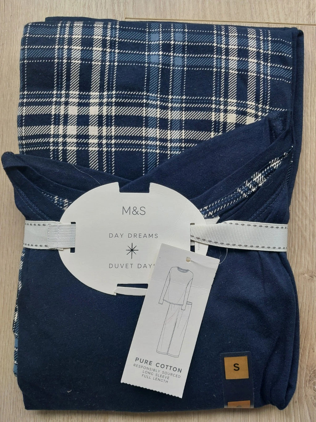 M&S Ladies Pyjama Set Size 8-10 Navy  Full Length Long Sleeve New