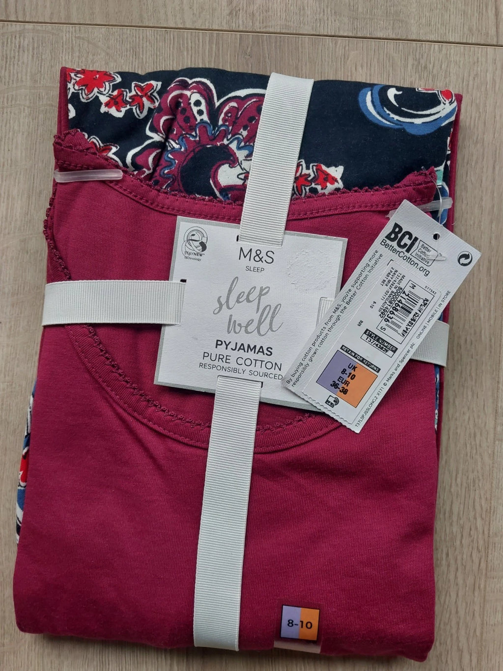 M&S Ladies Pyjama Set Size 8-10  Purple Short Sleeve Long Leg New