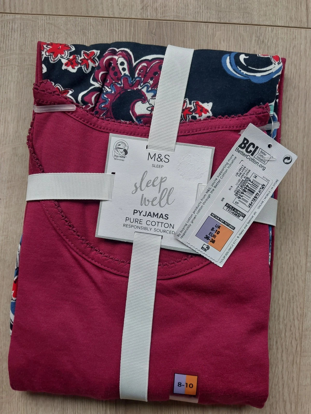 M&S Ladies Pyjama Set Size 8-10  Purple Short Sleeve Long Leg New