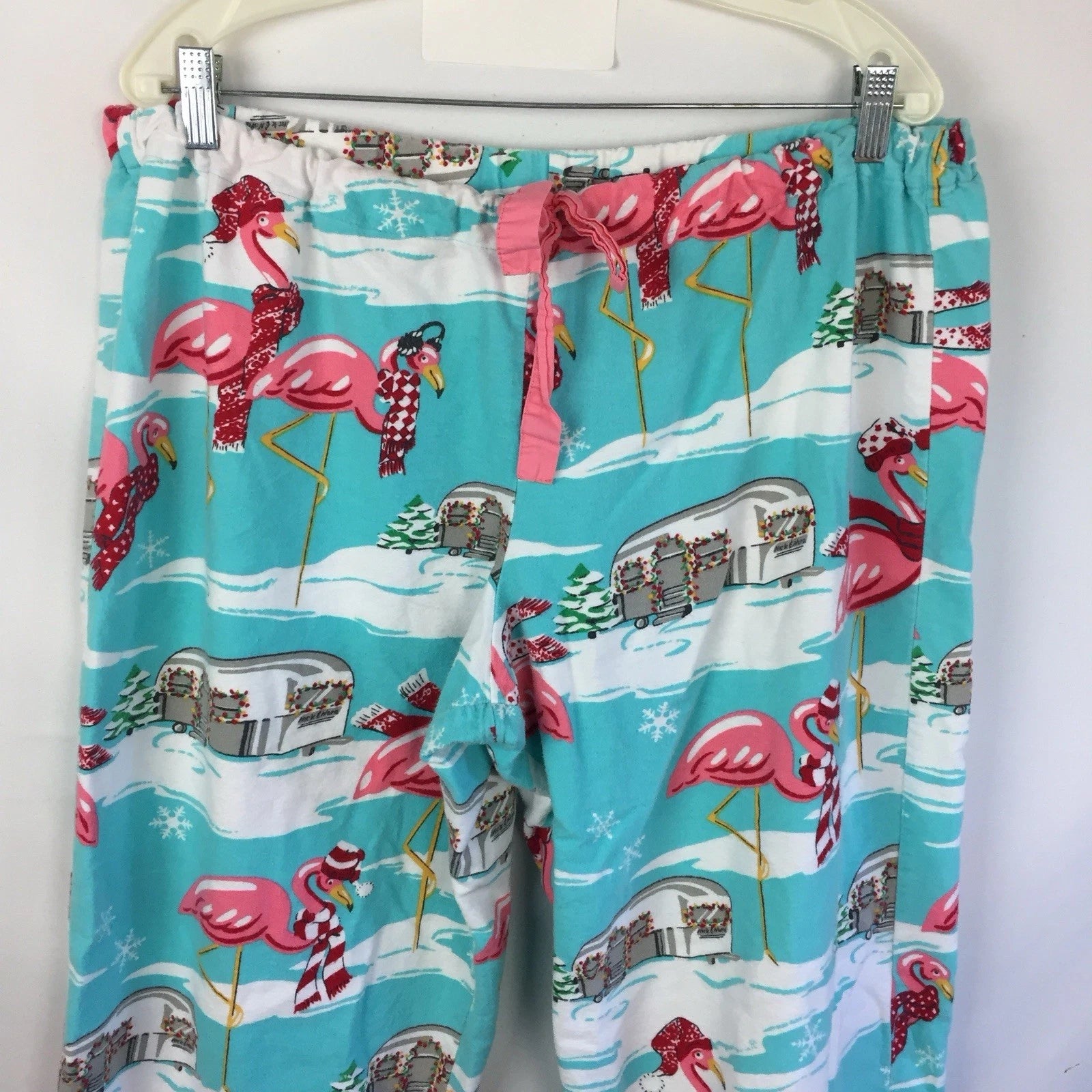 Nick & Nora Pajama Set Womens Large Flamingo Airstream RV Christmas Holiday