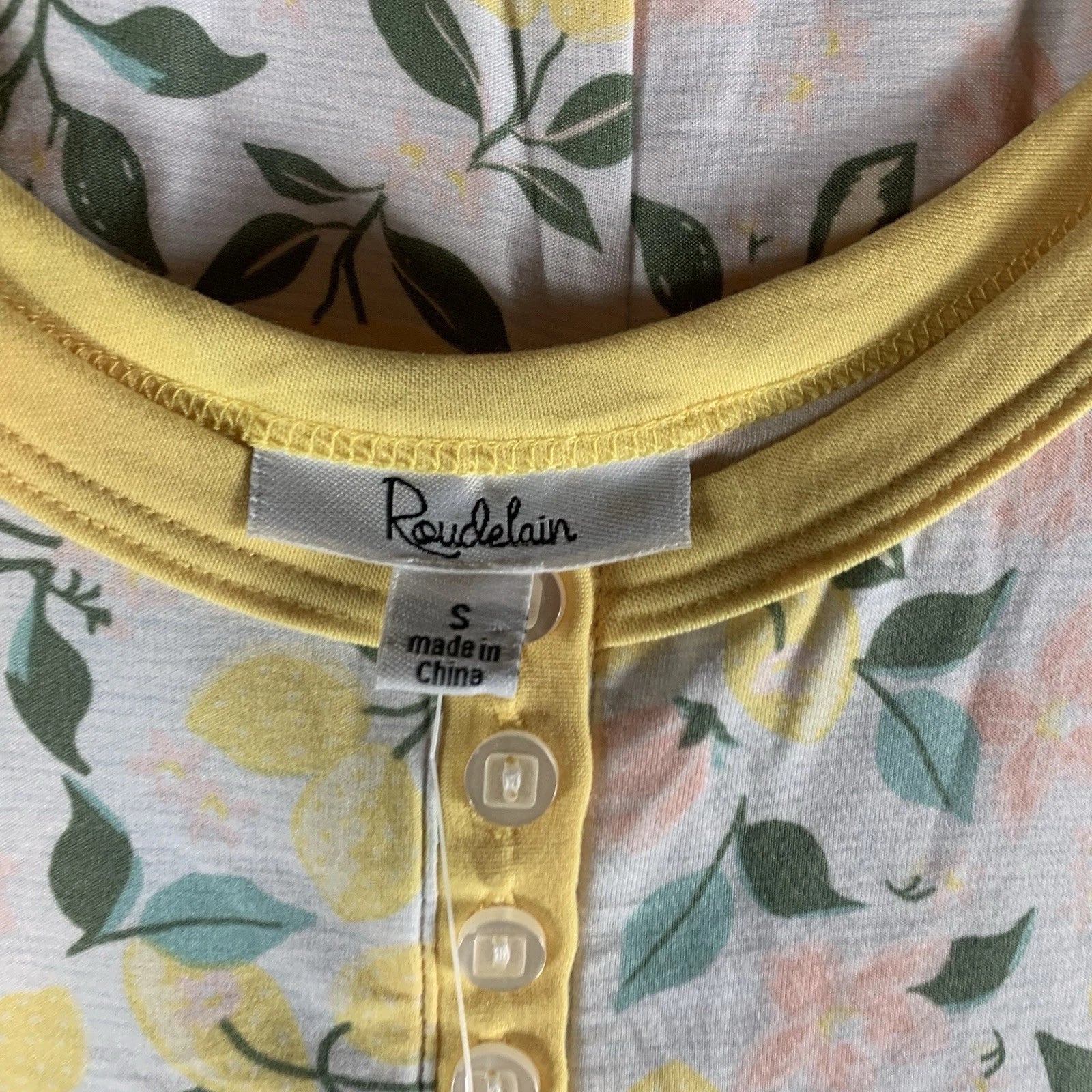 Roudelain Women's Pajamas Set S Tank Top Shorts Lemon Floral Soft Henley PJs NWT