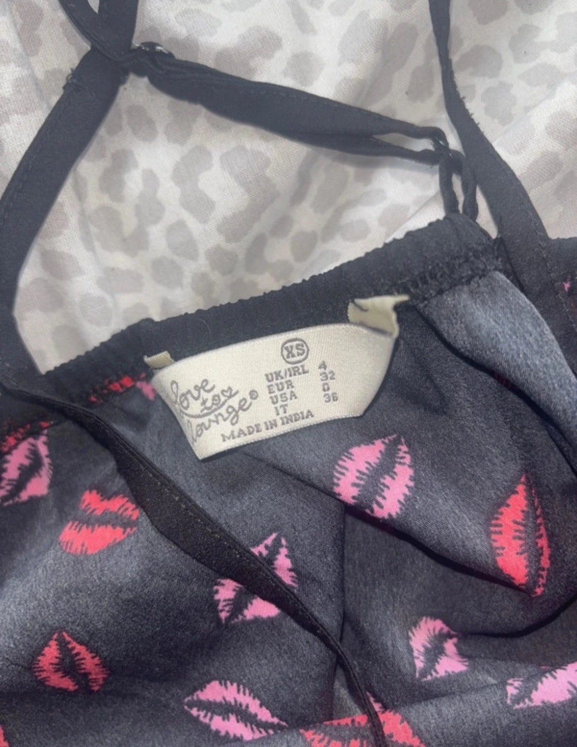 Primark Black & Pink Lips Satin Pyjama Set Upcycle Damaged Fabric