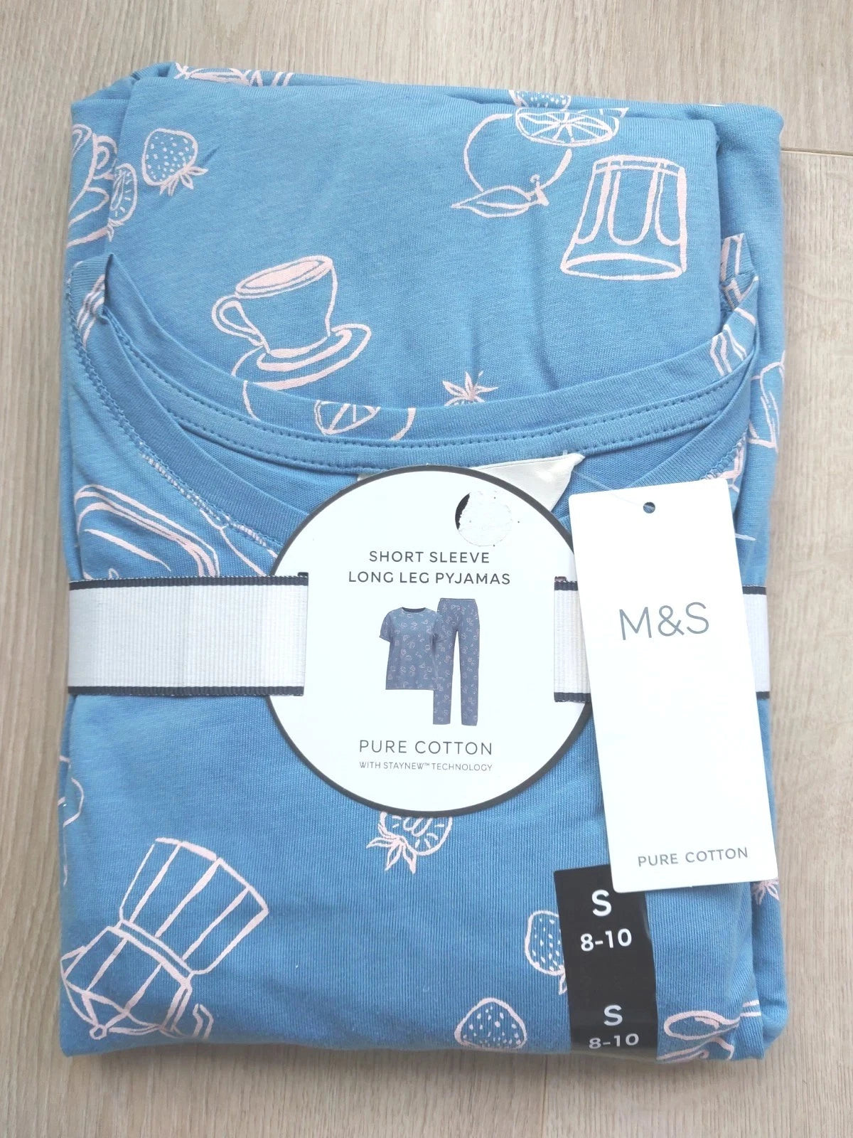 M&S Ladies Pyjama Set Size 8-10 Full Length Short Sleeve New