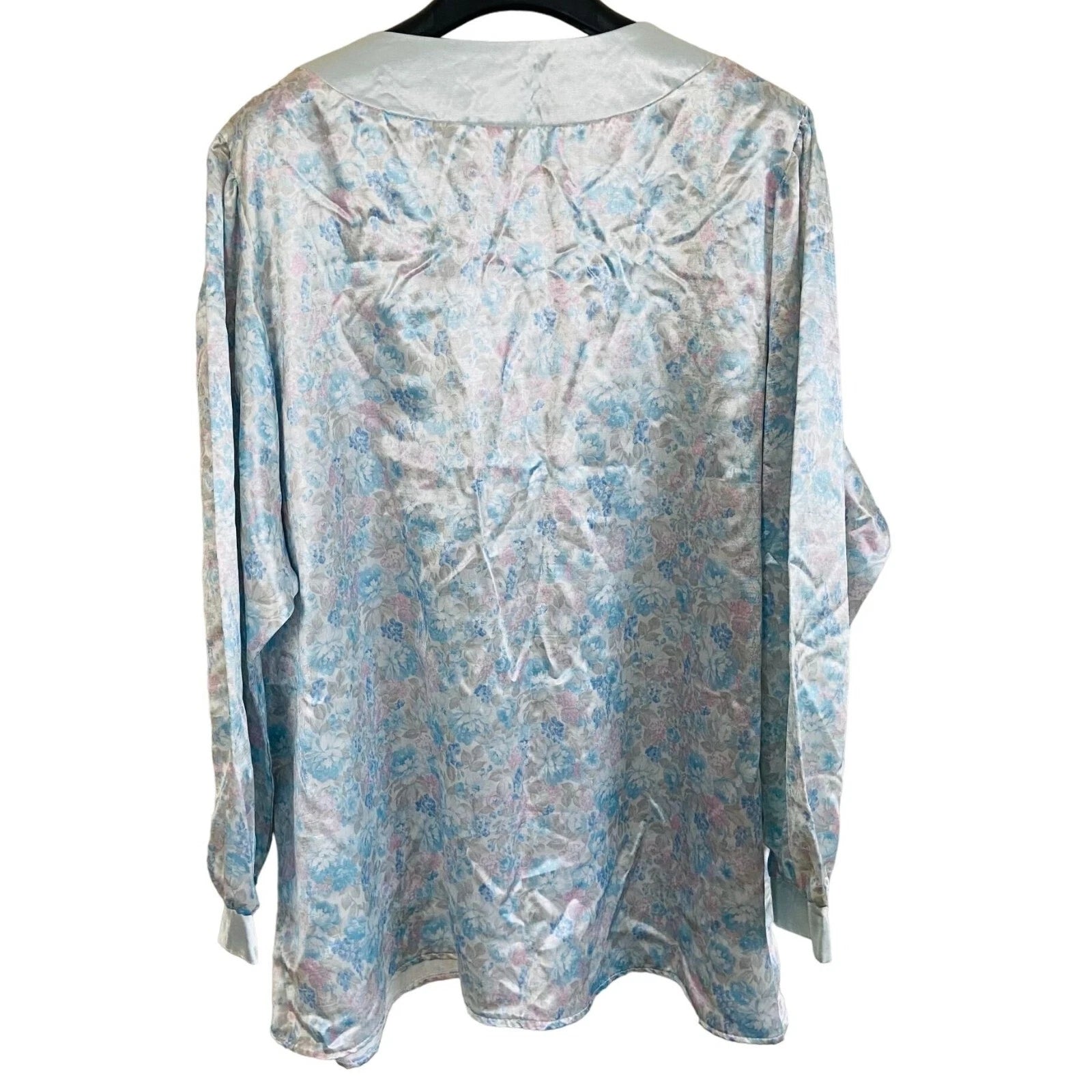 Jacques Janssens Womens Vintage Floral Pajama Set Silky Button-Up XL