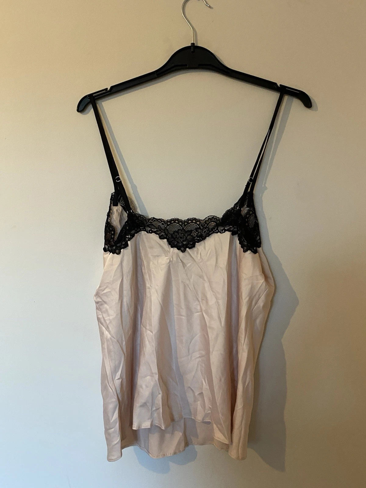 Boux Avenue Pink Satin Black Lace Pyjama Set New Without Tags