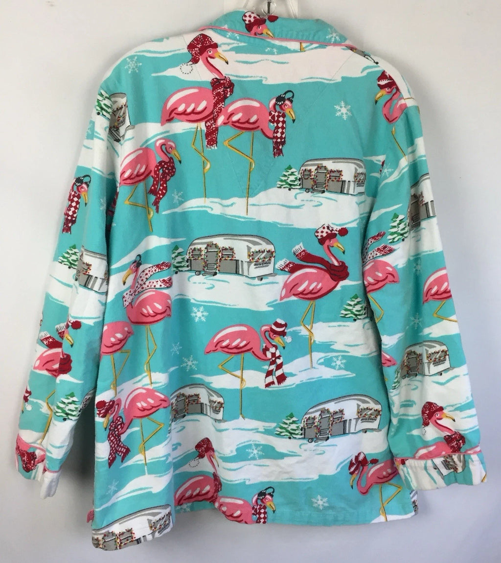 Nick & Nora Pajama Set Womens Large Flamingo Airstream RV Christmas Holiday