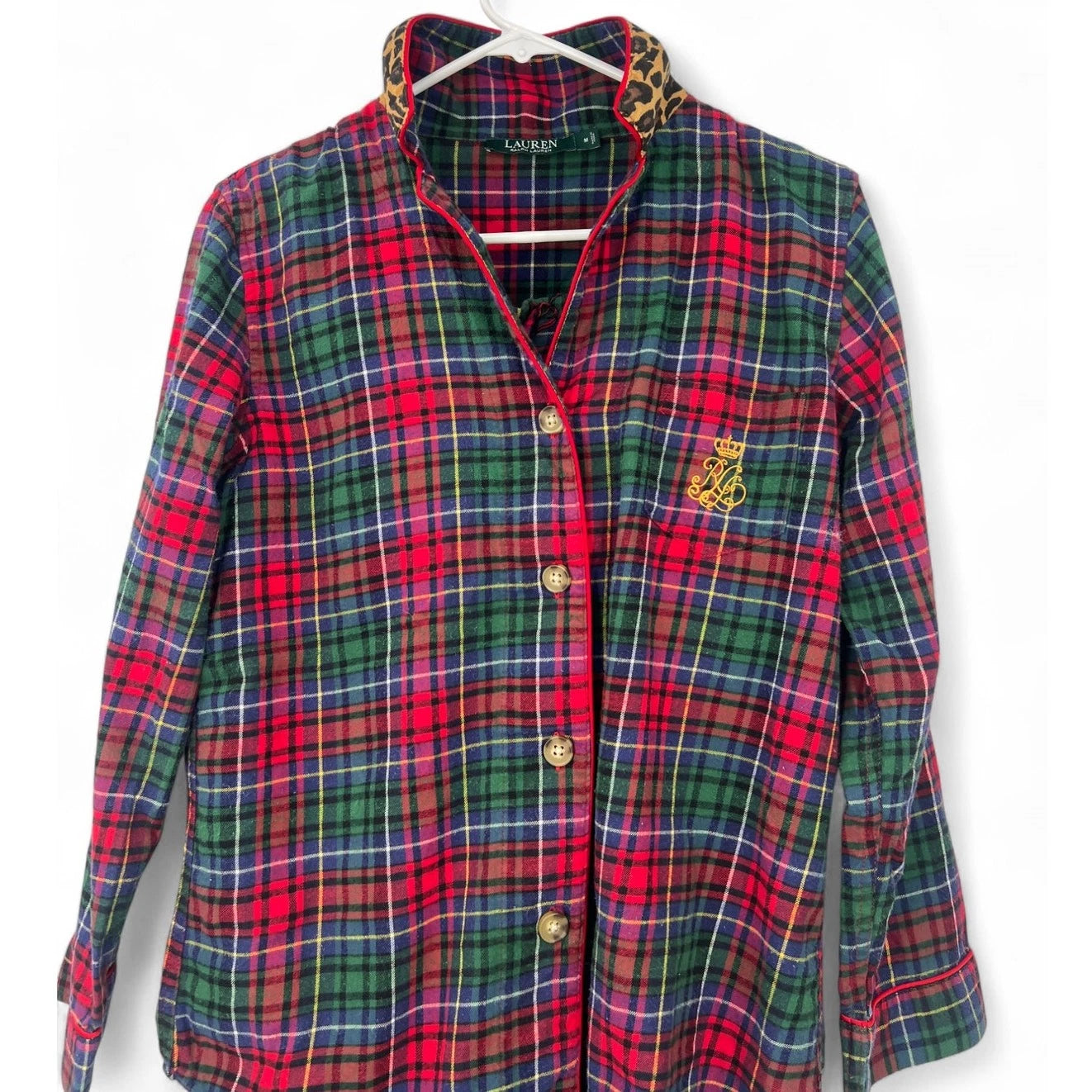 Ralph Lauren Flannel Pajama PJ Set Top Pants Plaid Holiday Christmas M Womens