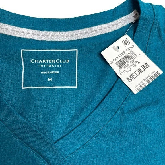 Charter Club Intimates V-Neck Pajama Shirts Bundle Grey & Deep Lagoon Teal Blue
