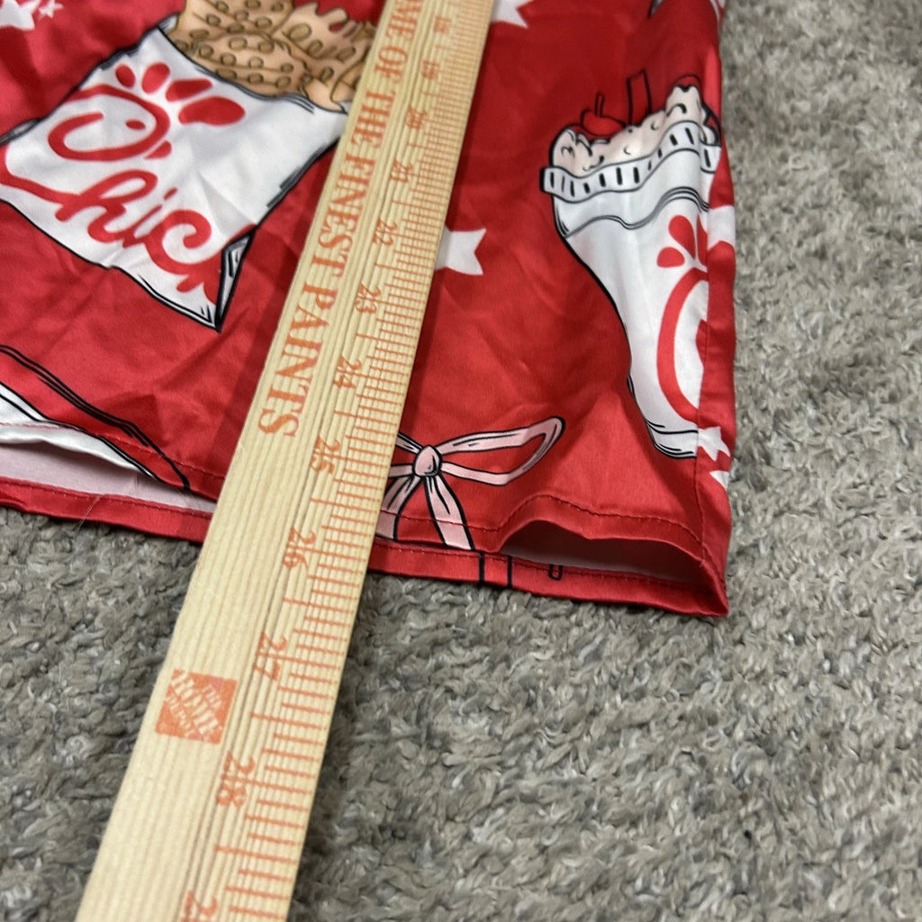 Sheshow Women's Chick-Fil-A Print Satin Pajamas Top/Short Set Red Medium New