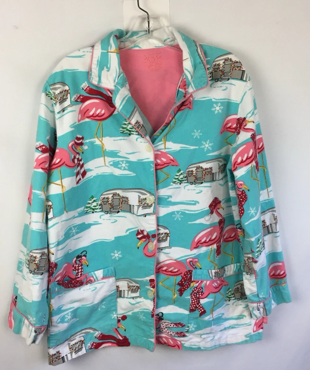 Nick & Nora Pajama Set Womens Large Flamingo Airstream RV Christmas Holiday