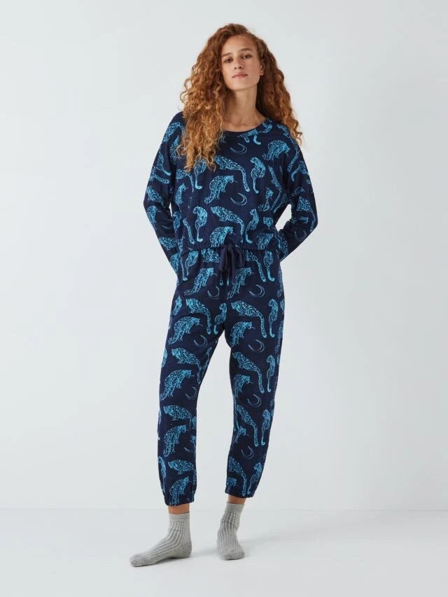 BNWT  Their Nibs Snow Leopard Moon Print Jersey Pyjama Set Blue Sz: S  RRP£38