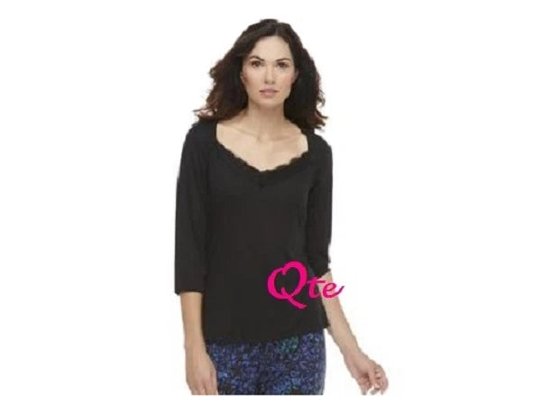SOFIA VERGARA NEW Black Soft Knit Lace Trim Pajama Sleepwear Set Plus 1X L30 QCO