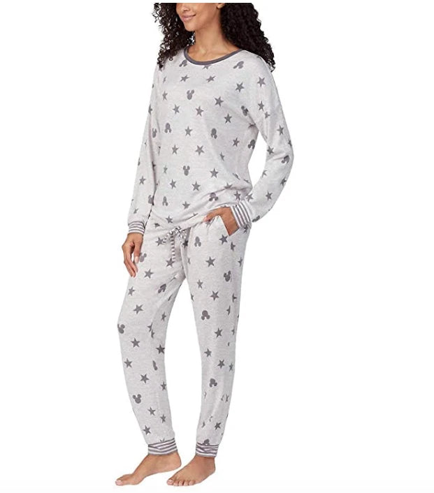Disney Womens 2 Piece Cozy Pajama Set Mickey Mouse Grey  XX-Large