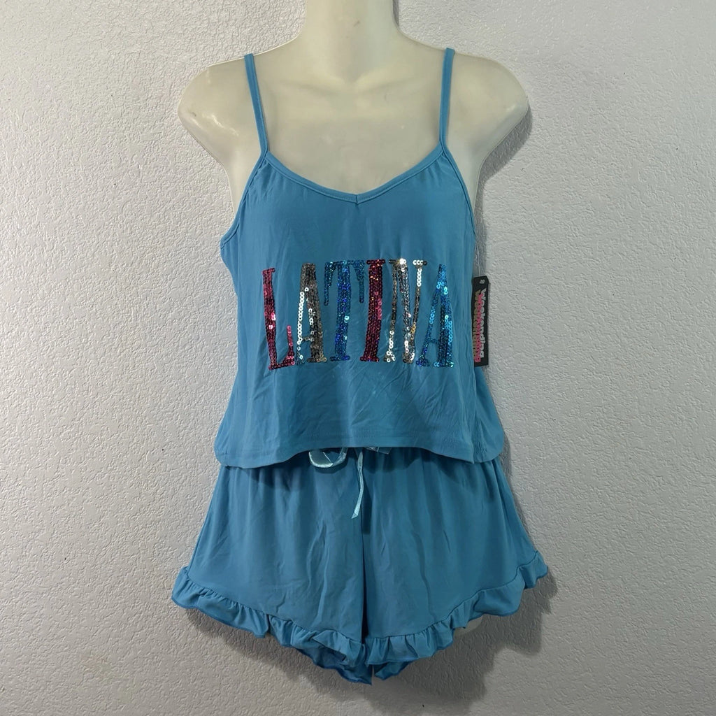 Weekending LATINA Pajama Set Blue Large – Sequin Graphic NWT
