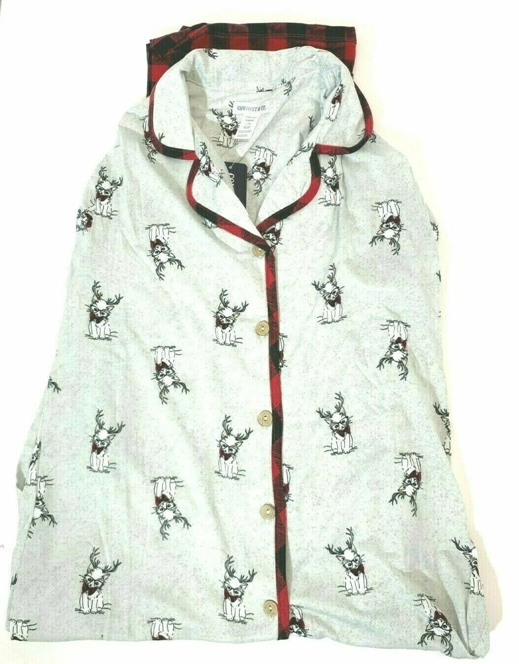 2 Piece Claudel Women's Plaid Reindeer Kitten Pajama Sleepwear Set, Small