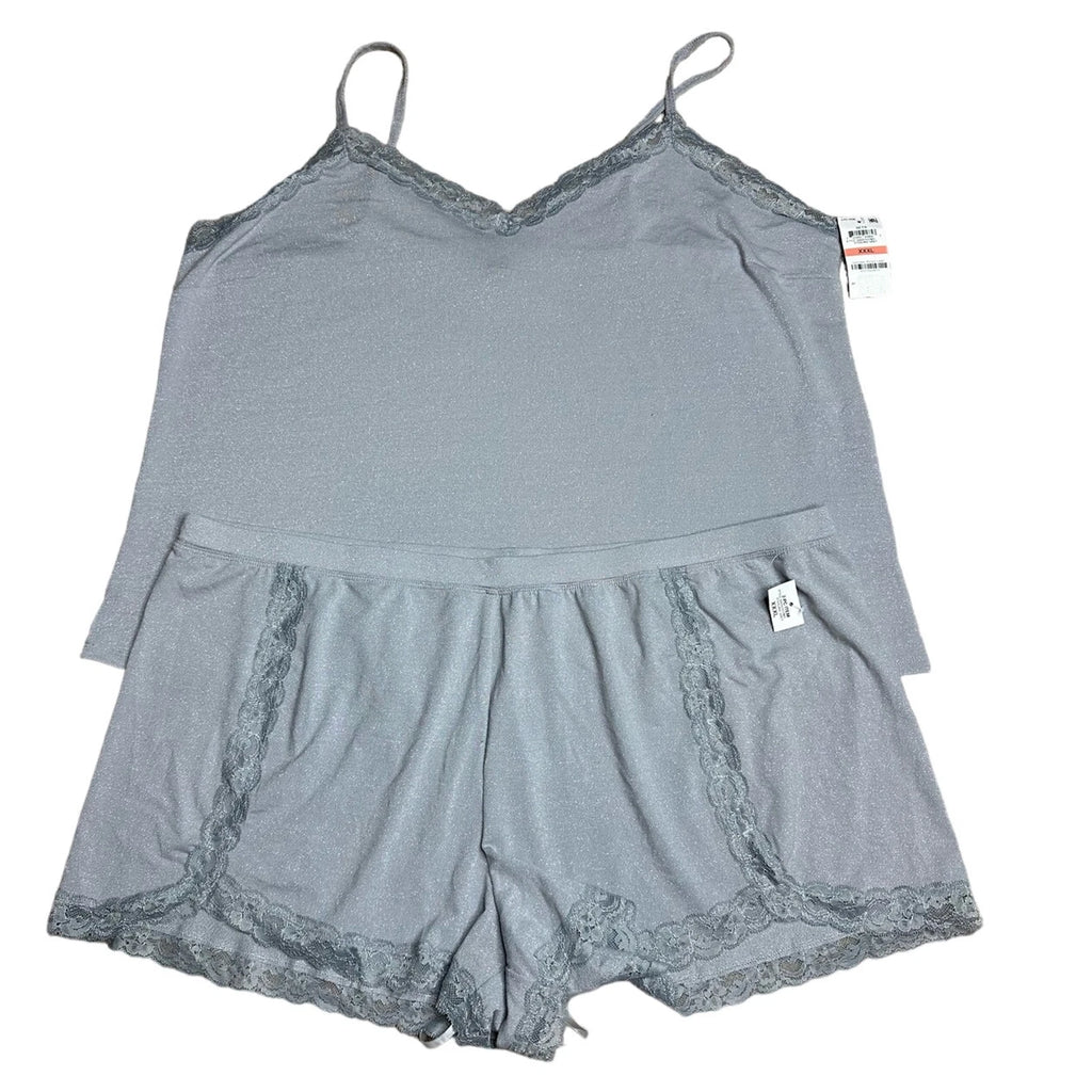 INC International Concepts Intimates Lace Trim Sparkle Pajama Set Grey XXL