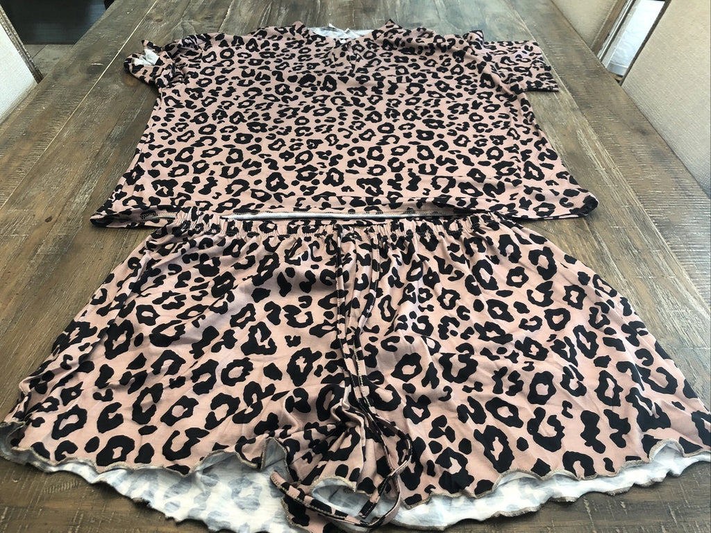 Ekouare, Womens Cheetah Print, Button Up Collar Pajama Set, Size L