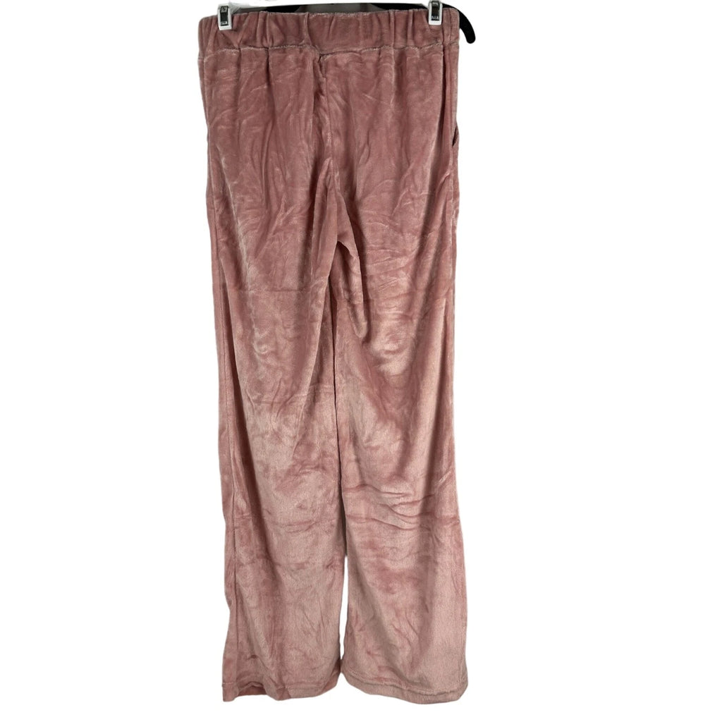 Womens Velvet-Like Cowl Neck Top & Pants Pajama Set Small Pink