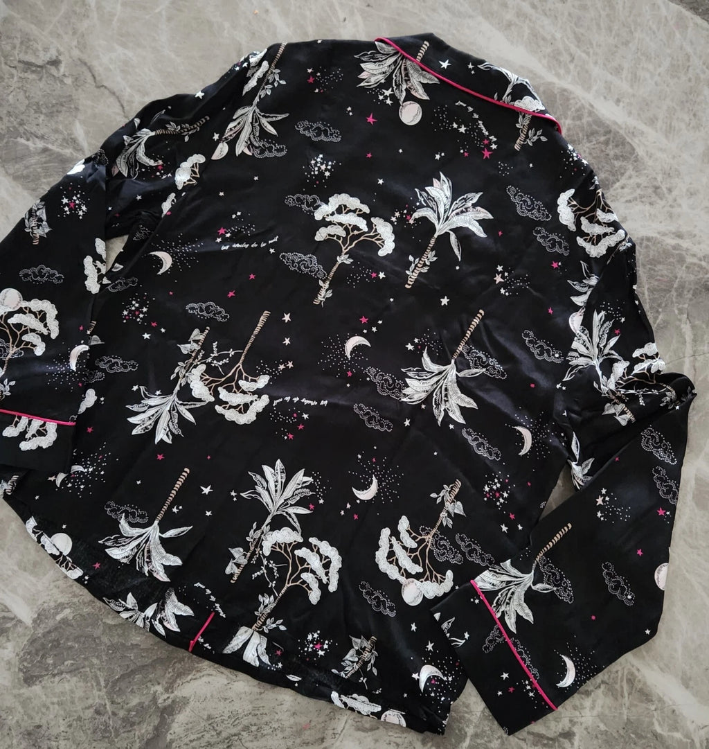 M&S Floral Print Revere Collared Pyjama Set - Size 12