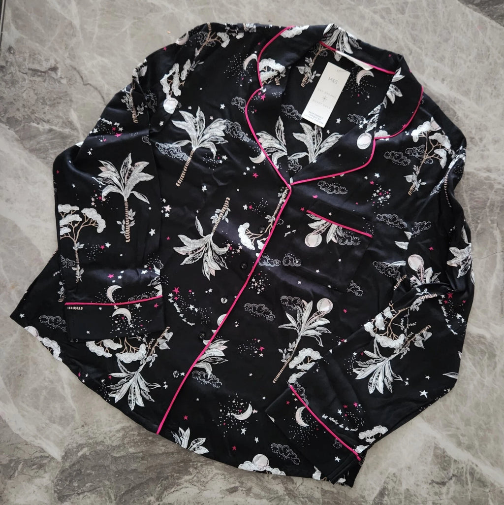 M&S Floral Print Revere Collared Pyjama Set - Size 12