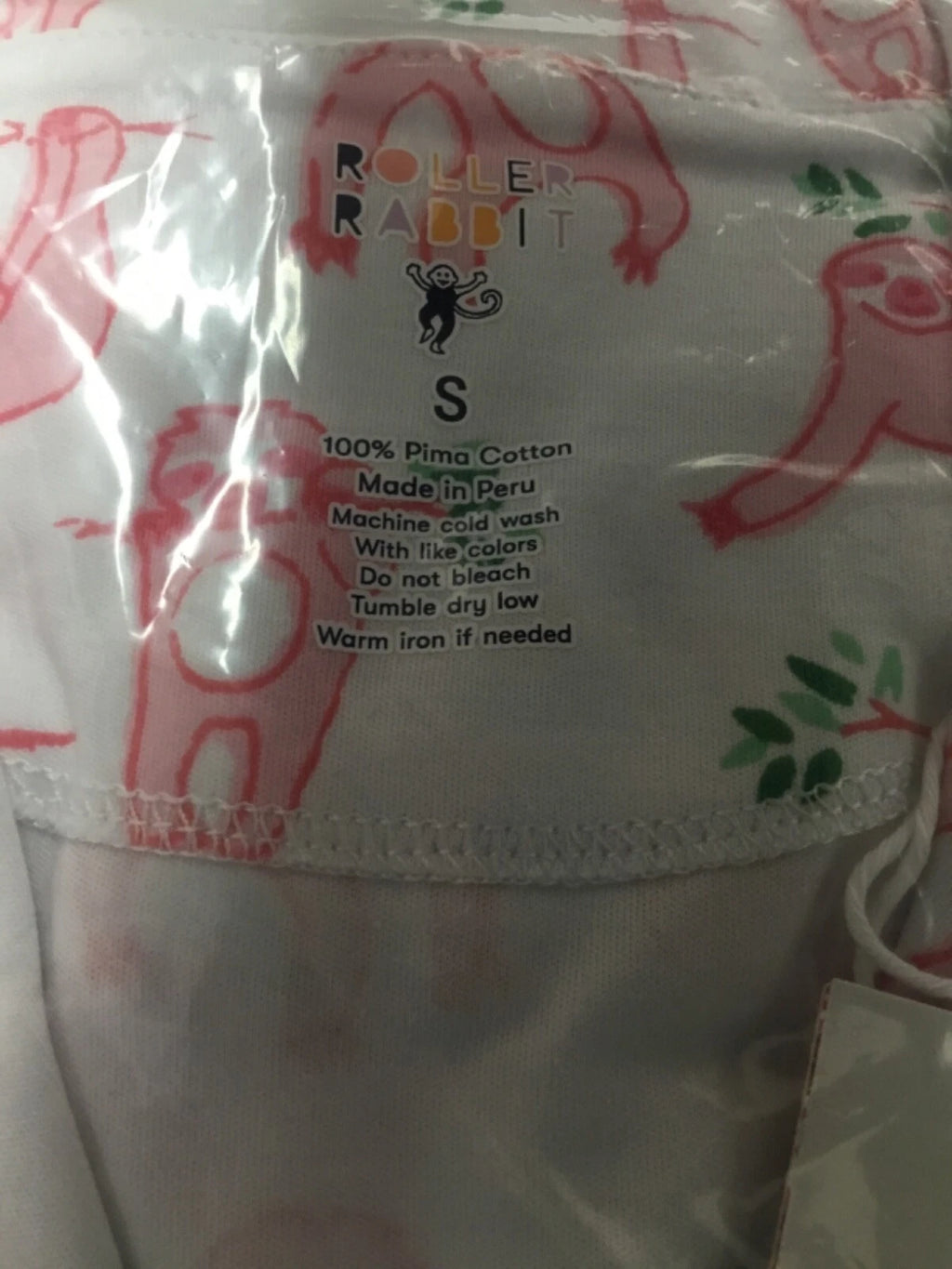 New Roller Rabbit Sleepy Sloth Polo PJ Pajama Shorts Shirt White Pink S