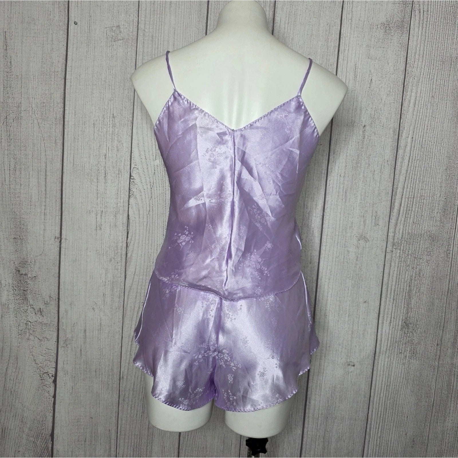 Vintage Ilise Stevens Lilac Satin Lingerie Set Cami & Tap Shorts, sz Medium