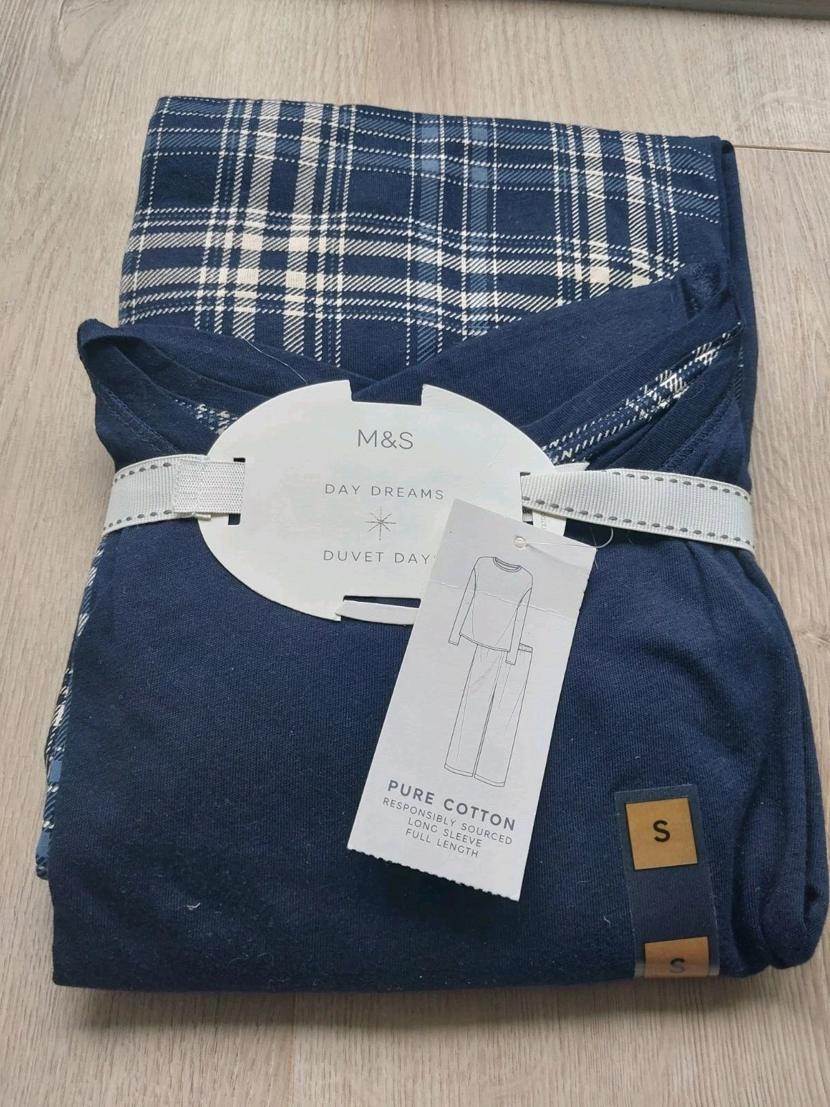 M&S Ladies Pyjama Set Size 8-10 Navy  Full Length Long Sleeve New
