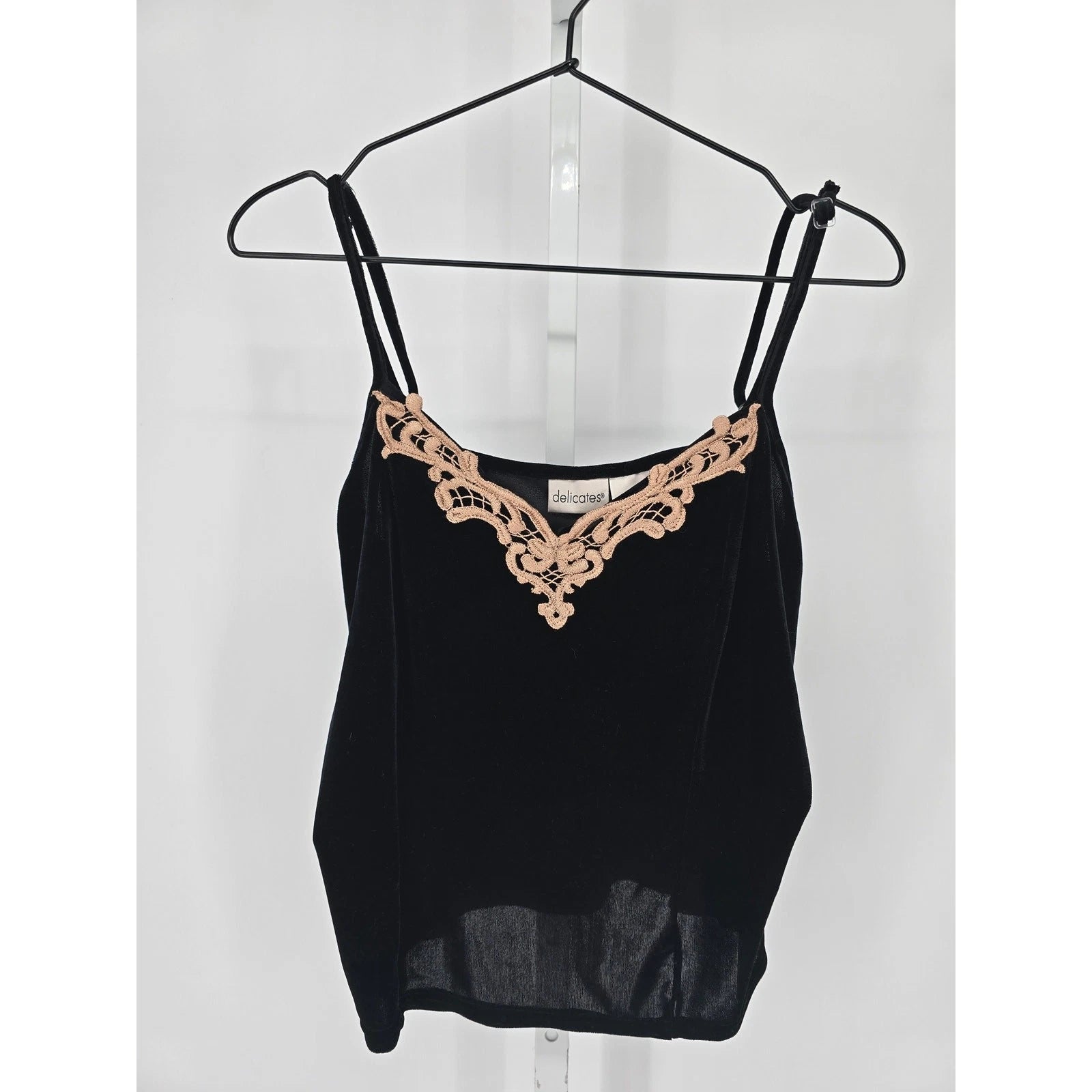 Delicates Intimates Womens Sz M velvet Pajama Top and Pants Set Black Lace Trim