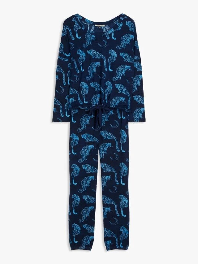 BNWT  Their Nibs Snow Leopard Moon Print Jersey Pyjama Set Blue Sz: S  RRP£38