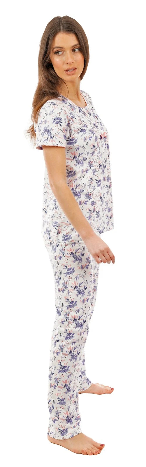 i-Smalls Ladies Floral Print Short Sleeves Cotton Pyjama Set (Blue) 8-10