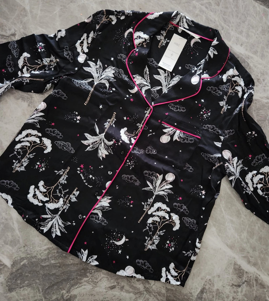 M&S Floral Print Revere Collared Pyjama Set - Size 12