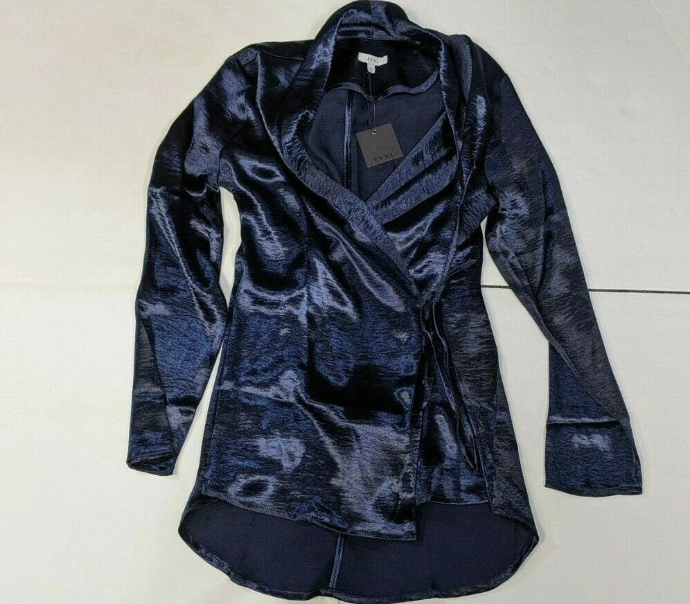 NWT EVNL Women's Navy Blue Pajama Set, Shorts/Long Sleeve, Front Tie Closure (L)