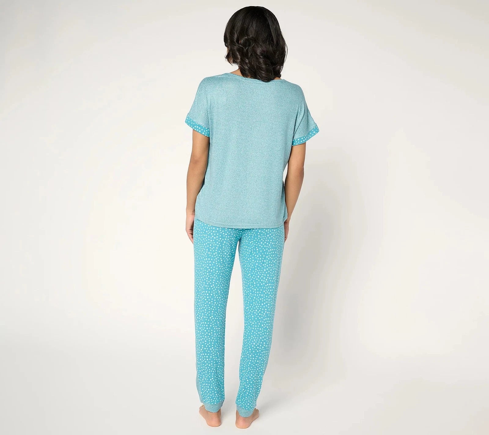 Muk Luks Sweater Knit Short Sleeve and Jogger Pajama Set Teal Dot 1X New