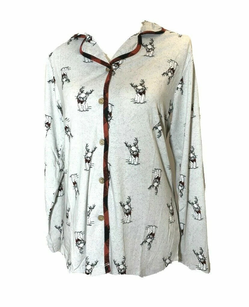 2 Piece Claudel Women's Plaid Reindeer Kitten Pajama Sleepwear Set, Large