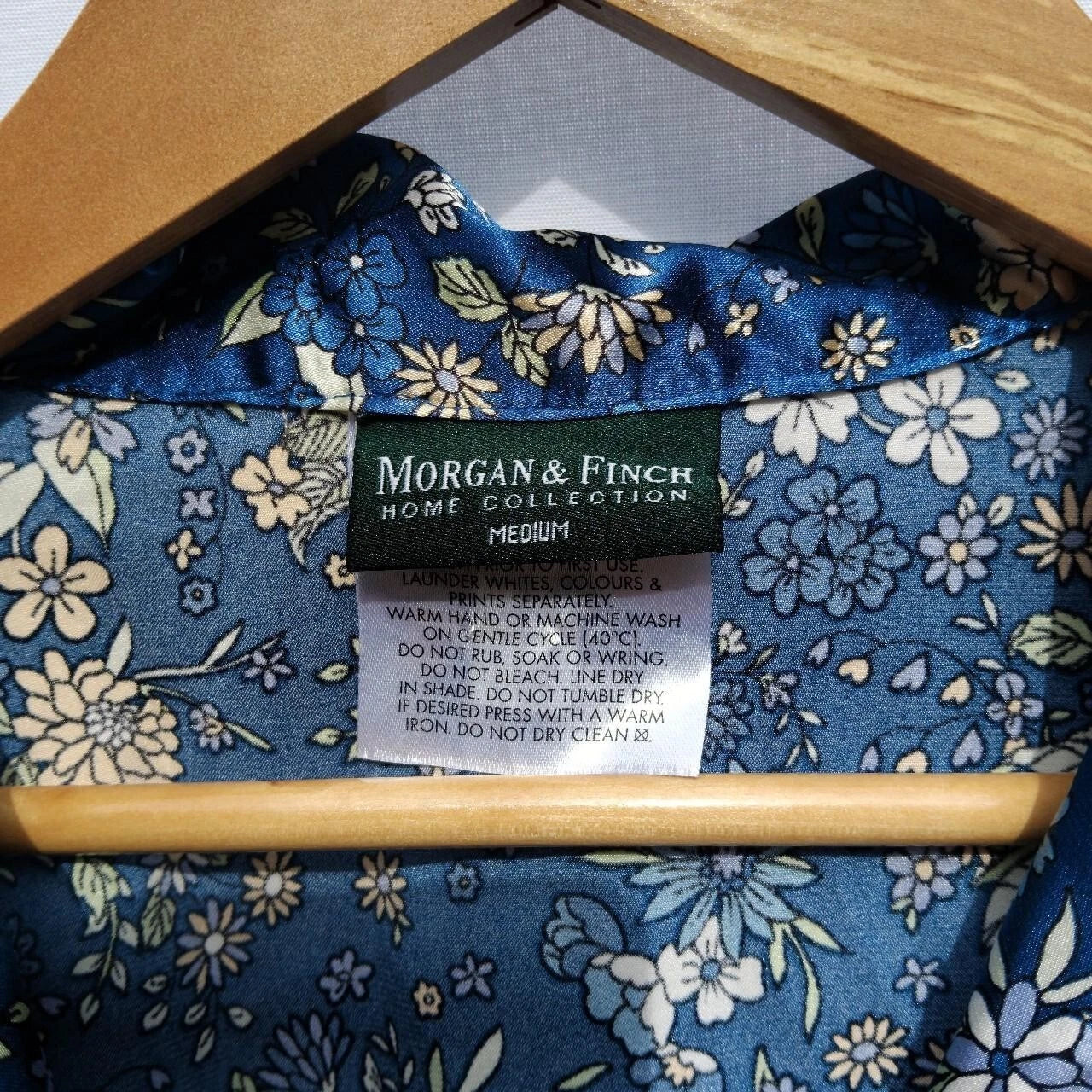 Morgan and Finch Long Satin PJs Size Medium 10-12 Blue Floral Bed Bath n Table