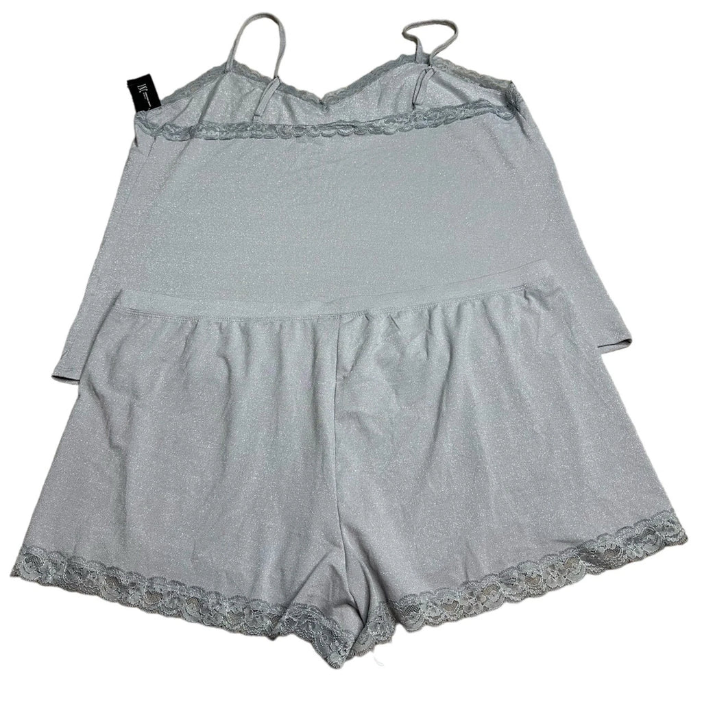 INC International Concepts Intimates Lace Trim Sparkle Pajama Set Grey XXL