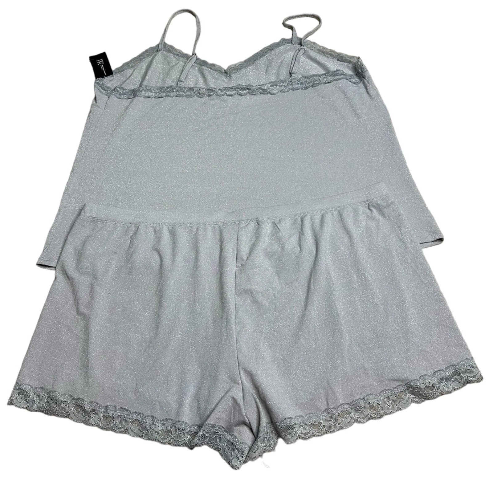 INC International Concepts Intimates Lace Trim Sparkle Pajama Set Grey XXL