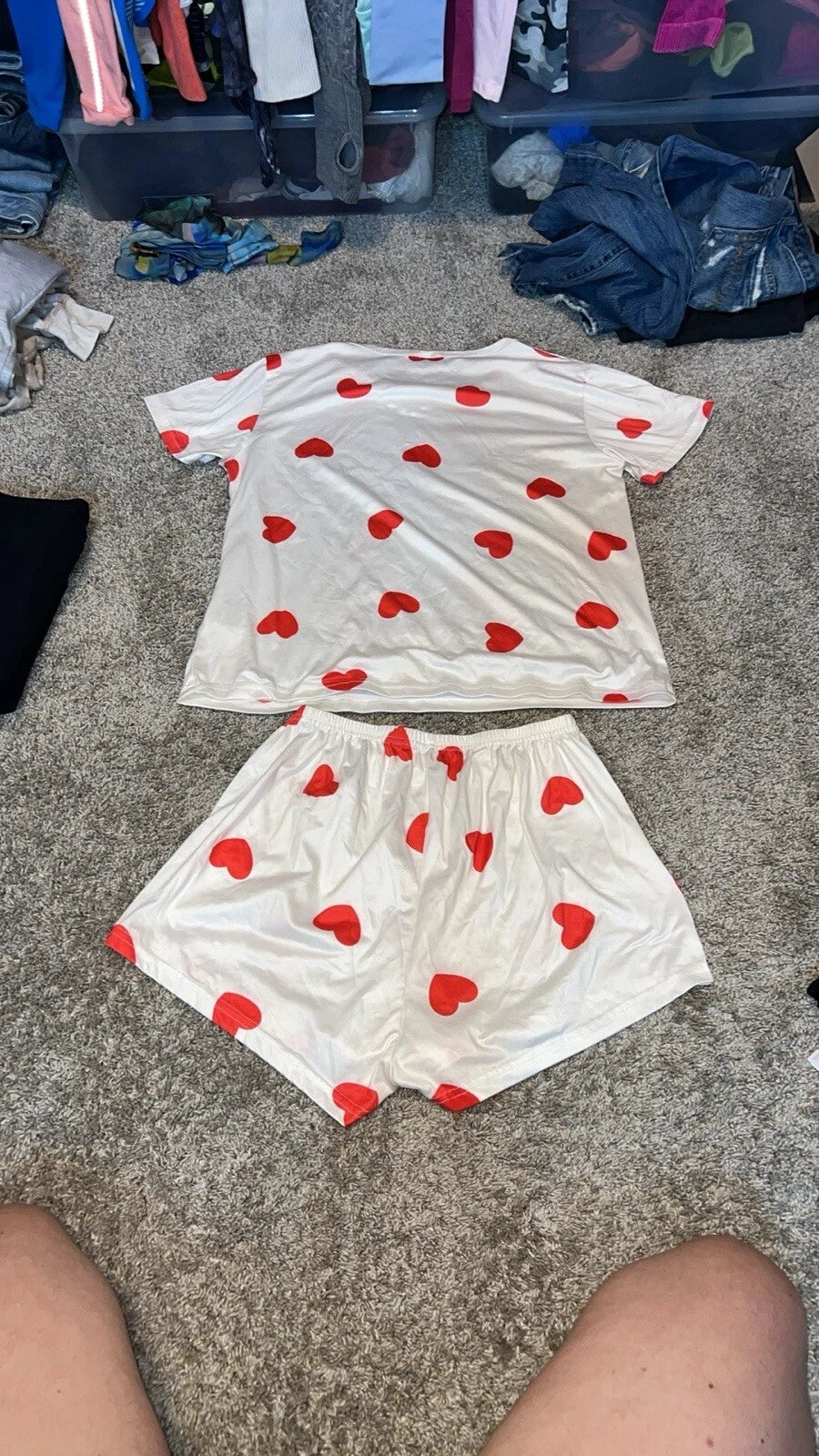 Heart Print Short Sleeve Tee Top and Shorts PJ Set Size Medium