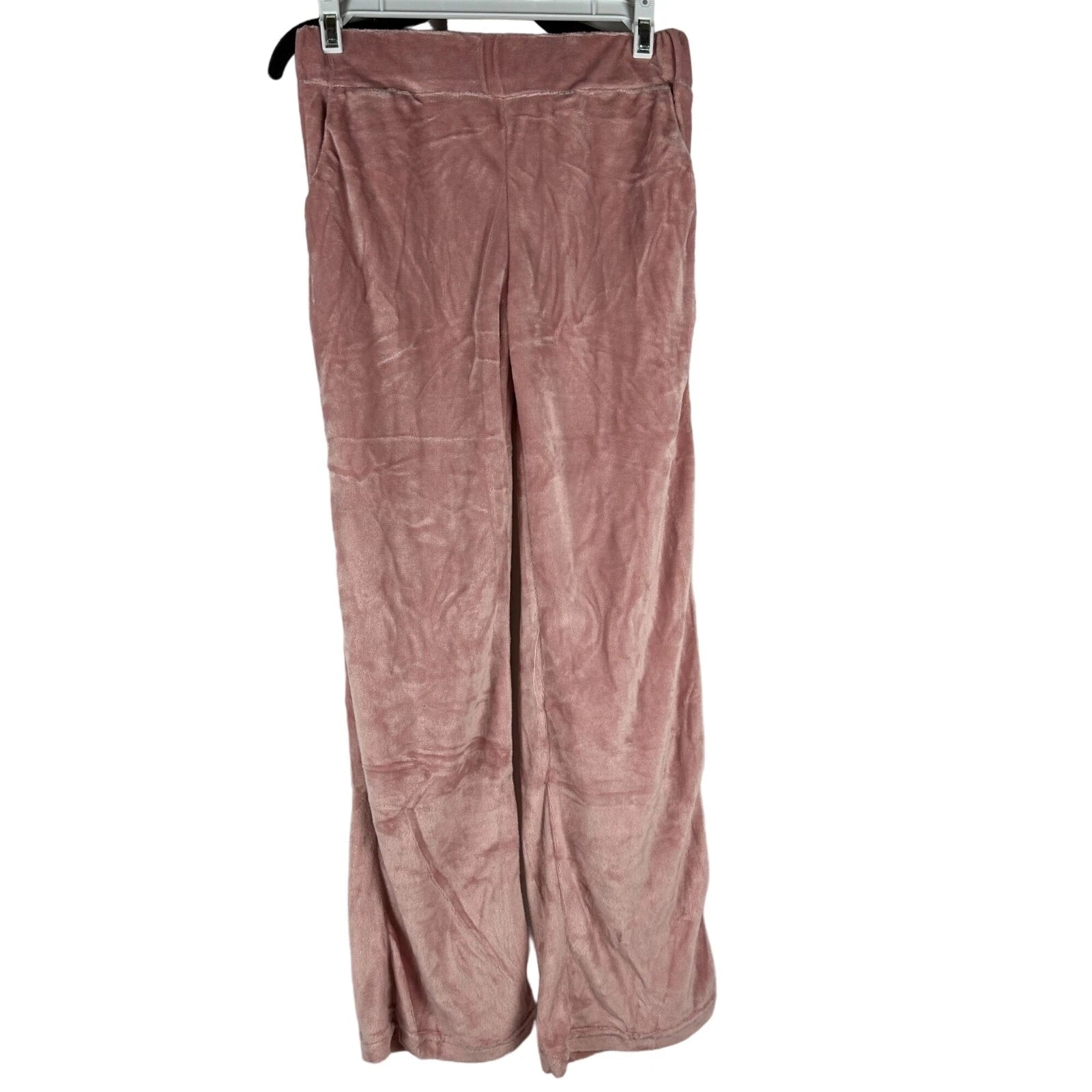 Womens Velvet-Like Cowl Neck Top & Pants Pajama Set Small Pink