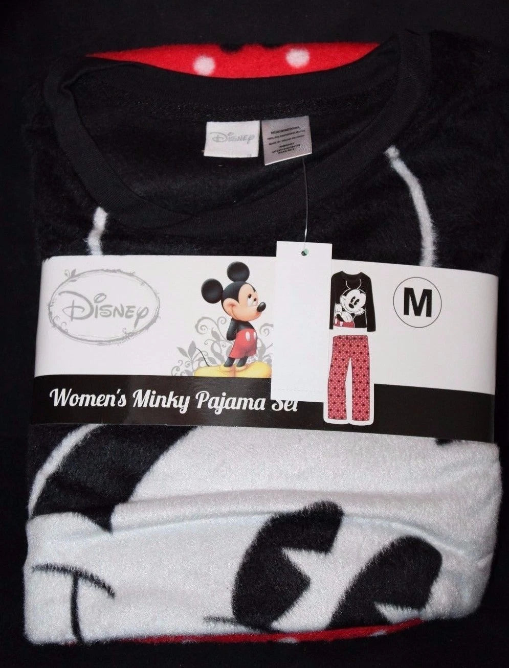 Disney Mickey  Mouse Women's Black/Red 2-Pc Long sleeve Minky Pajama Set Medium