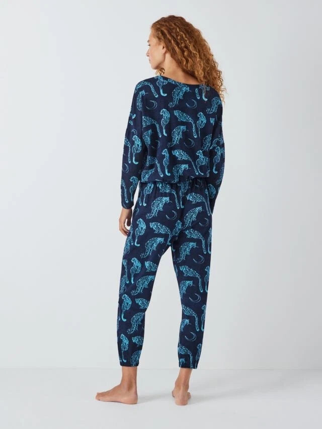 BNWT  Their Nibs Snow Leopard Moon Print Jersey Pyjama Set Blue Sz: S  RRP£38