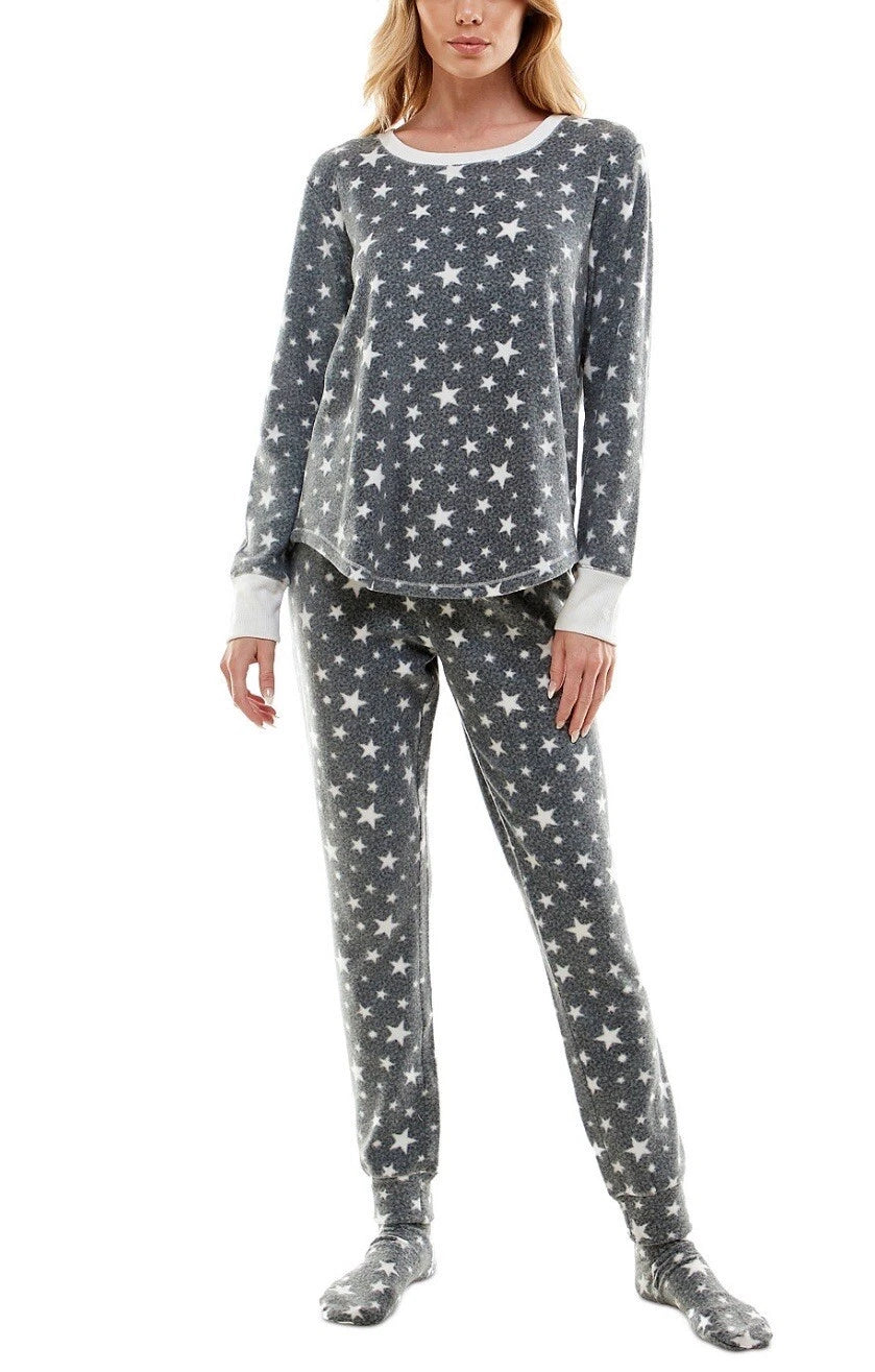 Roudelain Printed Pajamas & Socks Set, Gray Star Print, Small, $64